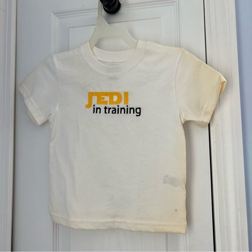 White kids “Jedi in Training” embroidered shirt 24m